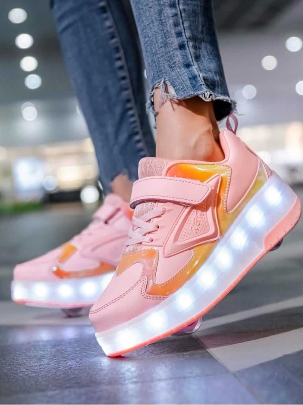 Kids Light-Up Pink & Orange Sneakers with Velcro Strap